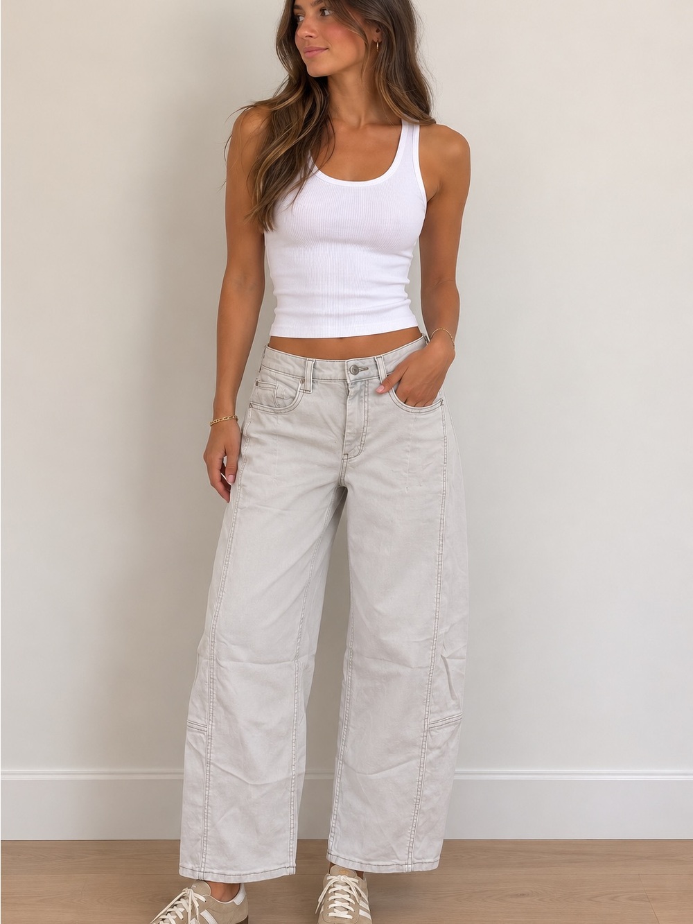 Pilcro Wide Leg Ankle Crop Jeans in Light Stone